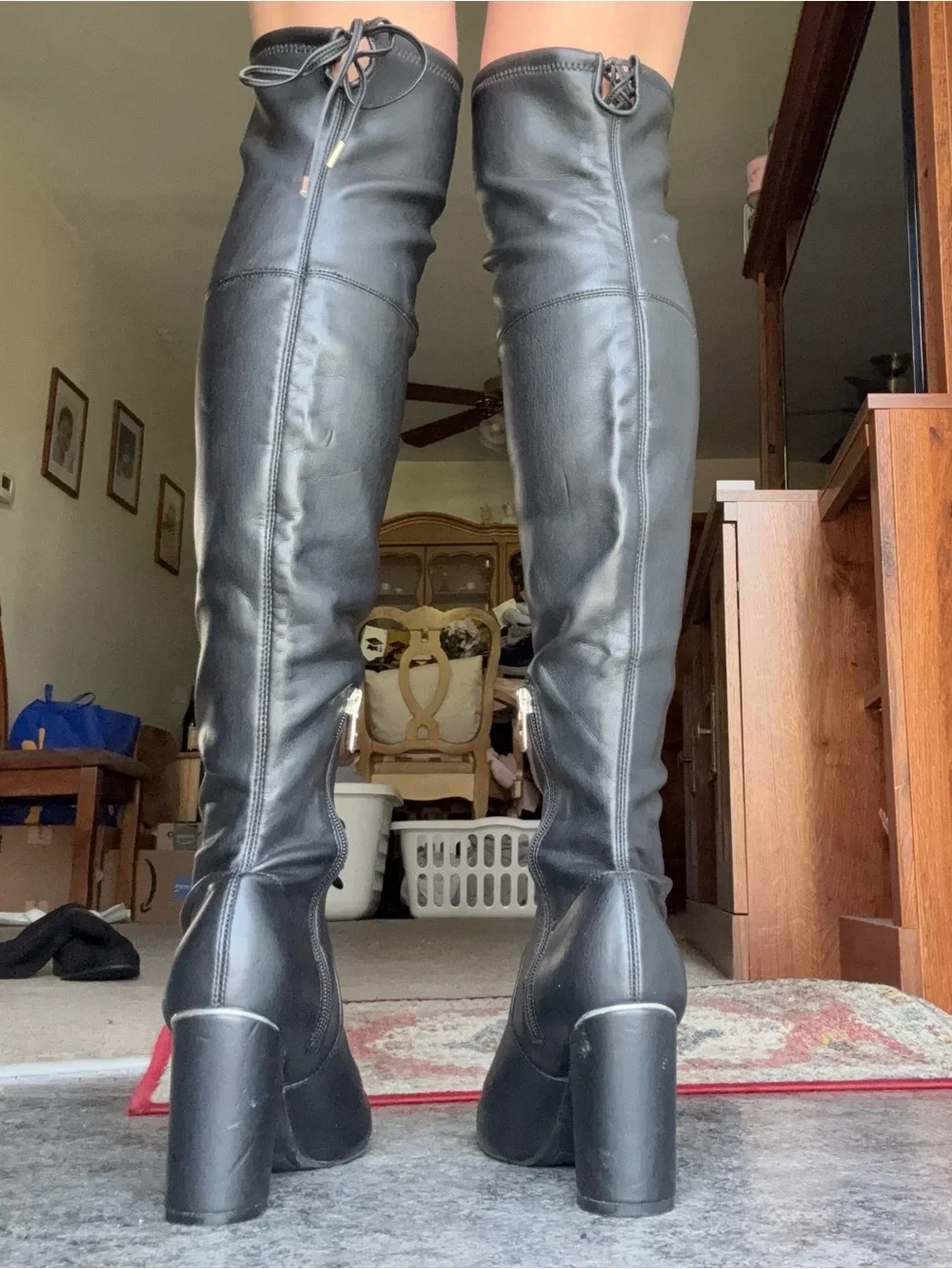 Marc Fisher Over The Knee Black Leather Boots